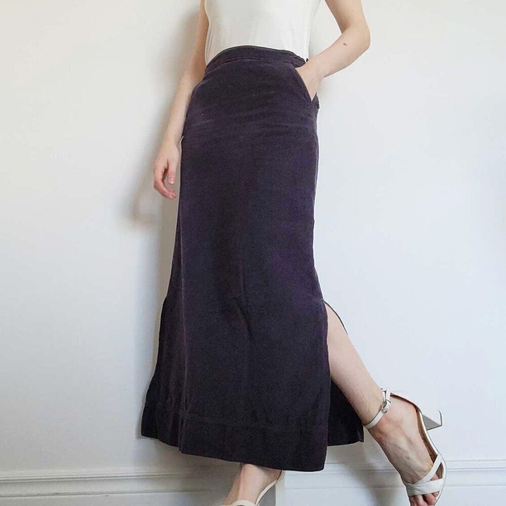Vintage 90s navy corduroy maxi skirt with pockets and double side slits